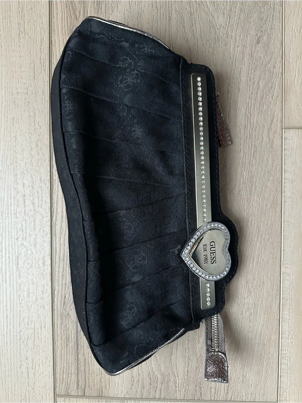 Guess Black Clutch with Rhinestone Heart Accent